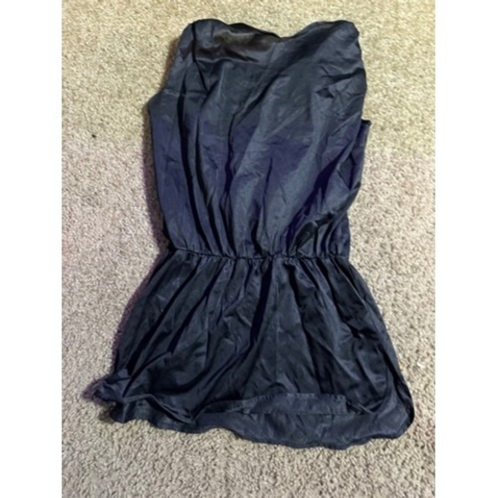 Petra Fashions Vintage Black Nylon Nightgown Lace Trim Elastic Waist Medium - Picture 5 of 5